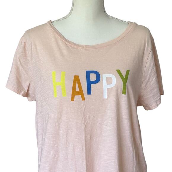LOFT Women's Happy Graphic Everyday Crew Tee in Pink-Size L - Picture 3 of 7
